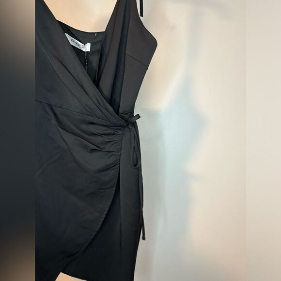 4TH & RECKLESS Pearl Black Tie-Strap Wrap Mini Dress S Dark Romantic Date Night - Picture 5 of 7